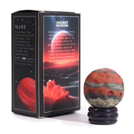 Red Jasper Planet on a Solar Goldstone Stand (MARS)