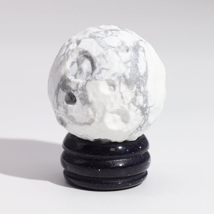 White Howlite Planet on a Solar Goldstone Stand (MOON)