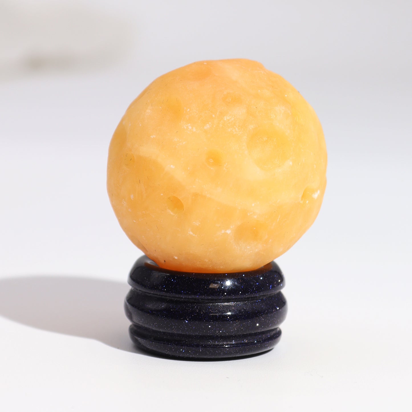 Yellow Jade Planet on a Solar Goldstone Stand (SATURN)