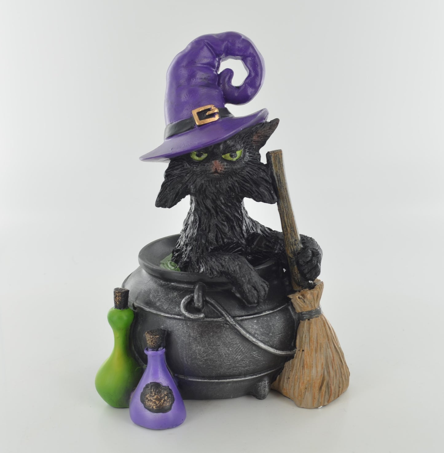 Witch Cat In Cauldron Figurine