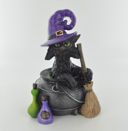 Witch Cat In Cauldron Figurine