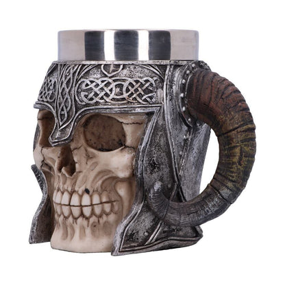 Viking Skull Tankard Mug Double Handle Ram Horn Nemesis Now Gothic Gift