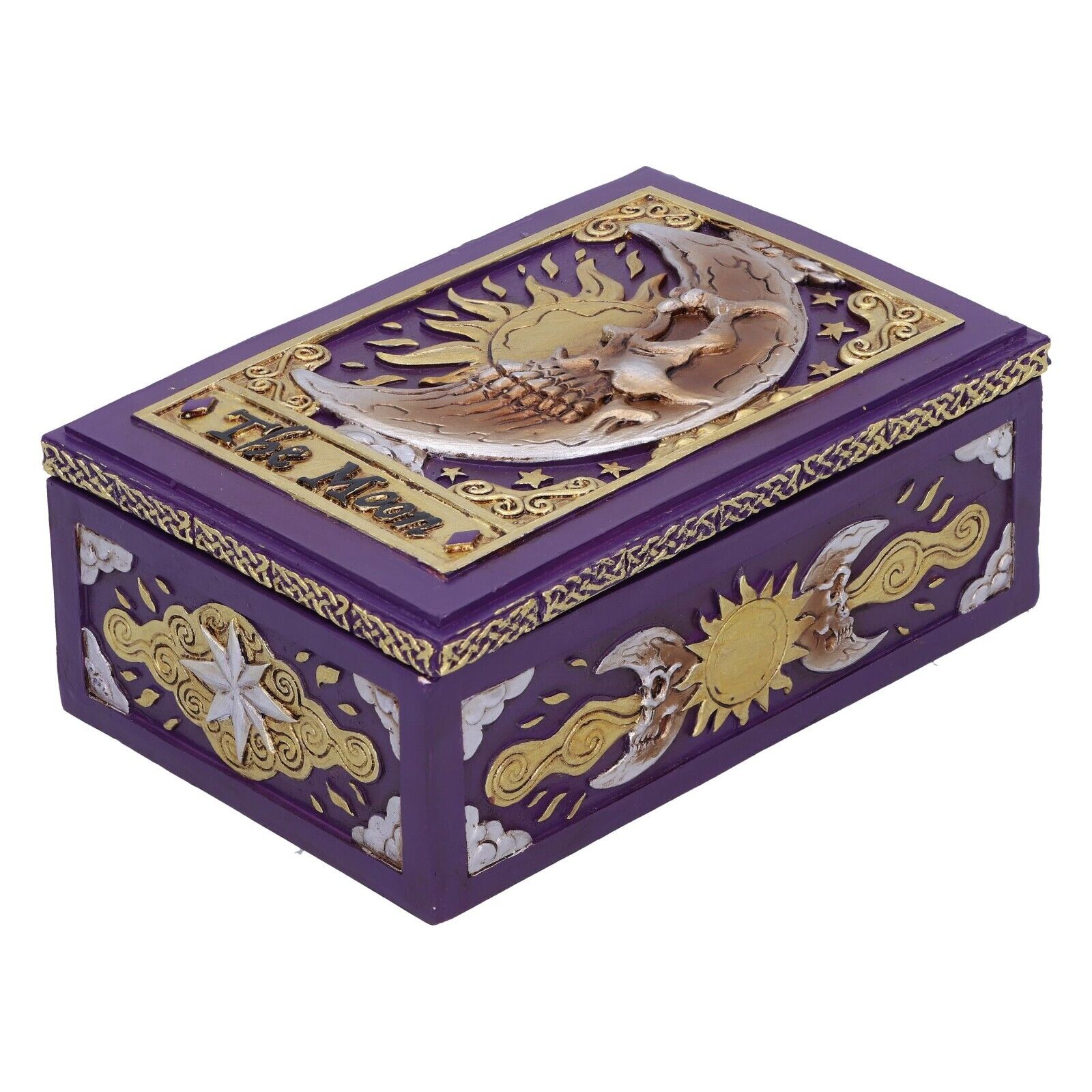 The Moon Tarot Trinket Box Purple & Gold Witch Celestial Zodiac Lunar Decor