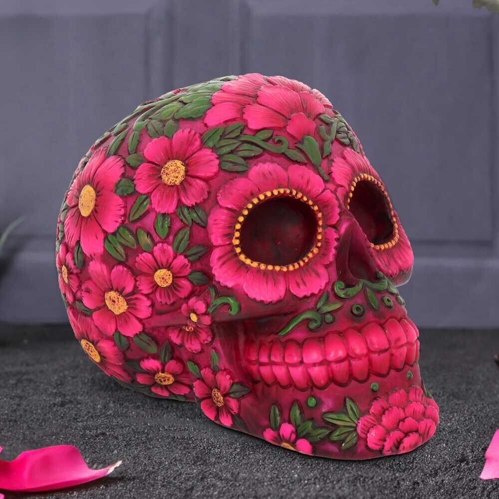 Nemesis Now Sugar Blossom Skull Figurine Day of the Dead Pink Daisy Goth Decor