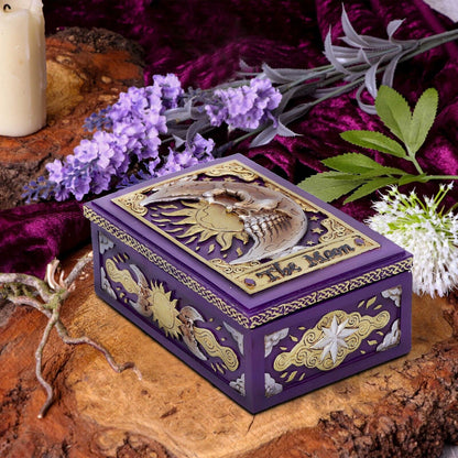 The Moon Tarot Trinket Box Purple & Gold Witch Celestial Zodiac Lunar Decor