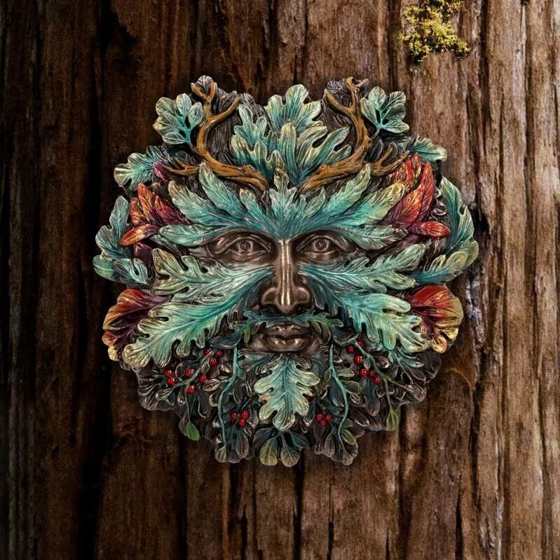 Winter Solstice Wall Mounted Tree Spirit Art Plaque Green Man Witchcraft Nature