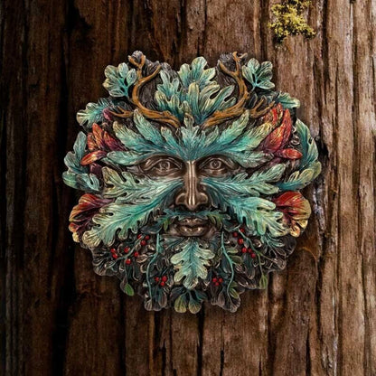 Winter Solstice Wall Mounted Tree Spirit Art Plaque Green Man Witchcraft Nature