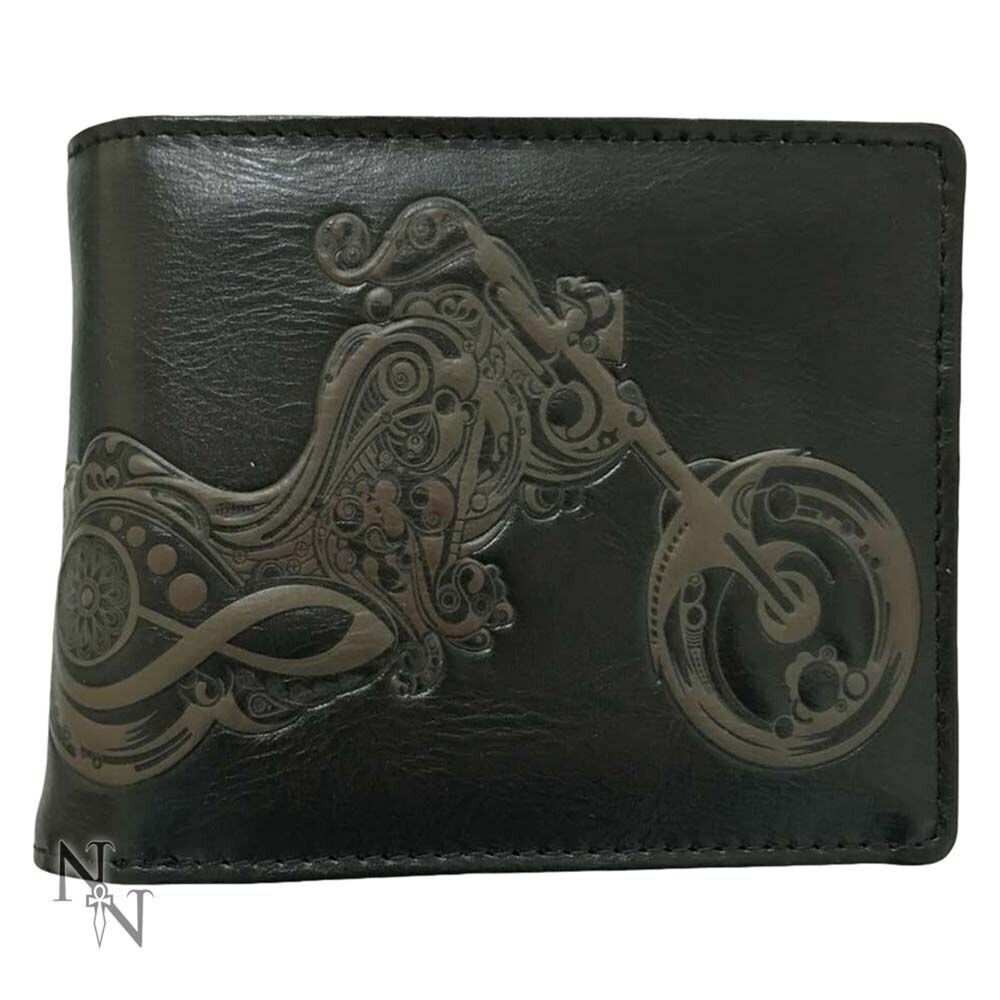 Nemesis Now Motorbike Wallet Black Embossed  Gothic Bifold Biker Gift