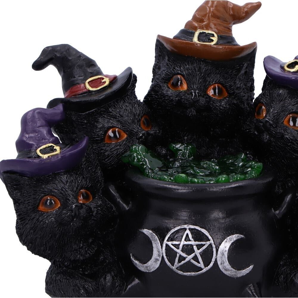 Nemesis Now Kindle's Potion Light Up Cats & Cauldron Figurine Witch Goth Gift