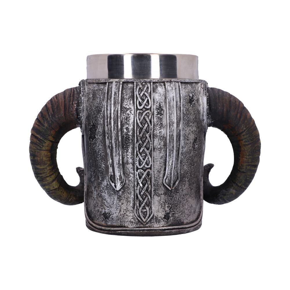 Viking Skull Tankard Mug Double Handle Ram Horn Nemesis Now Gothic Gift