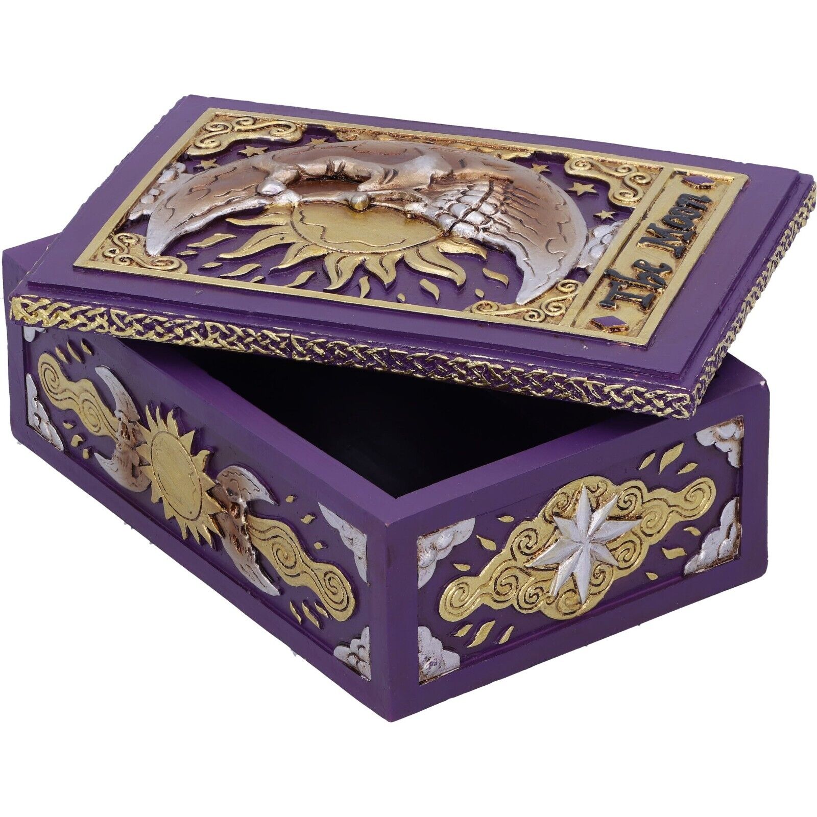 The Moon Tarot Trinket Box Purple & Gold Witch Celestial Zodiac Lunar Decor