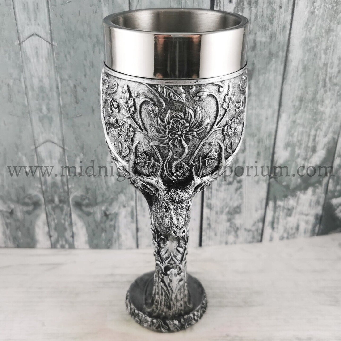 Monarch of The Glen Stags Head Silver Goblet Wine Glass Wildlife Nature 18cm