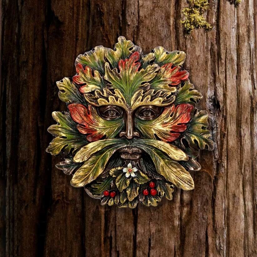 Summer Solstice Wall Mounted Tree Spirit Art Plaque Green Man Witchcraft Nature