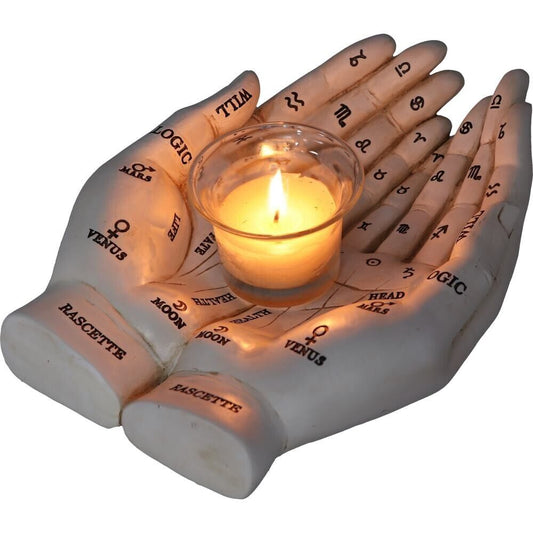 Palmist's Guide White Chiromancy Hands Candle Holder Nemesis Now Wiccan Fortune