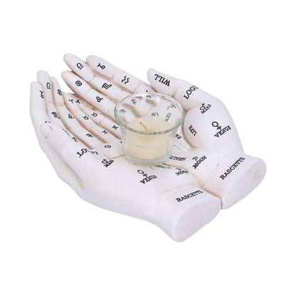 Palmist's Guide White Chiromancy Hands Candle Holder Nemesis Now Wiccan Fortune