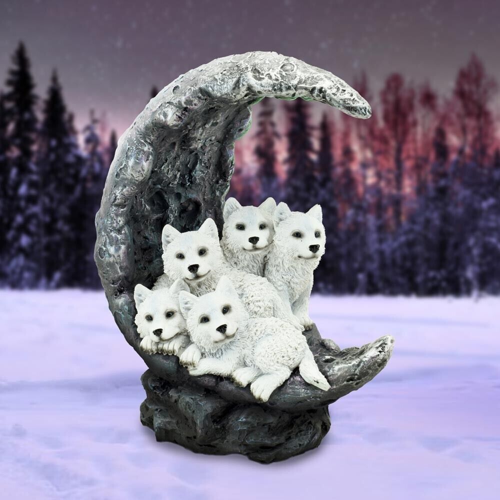 Nemesis Now Moon Litter White Wolves Figurine LED Light Fantasy Magic Gift