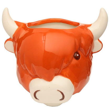 Highland Coo Cow Ceramic Plant Pot Wall Planter Farmyard Cute Boxed Gift