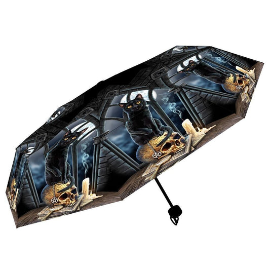 Spirits of Salem Telescopic Umbrella Lisa Parker Black Cat Witch Skull Nemesis