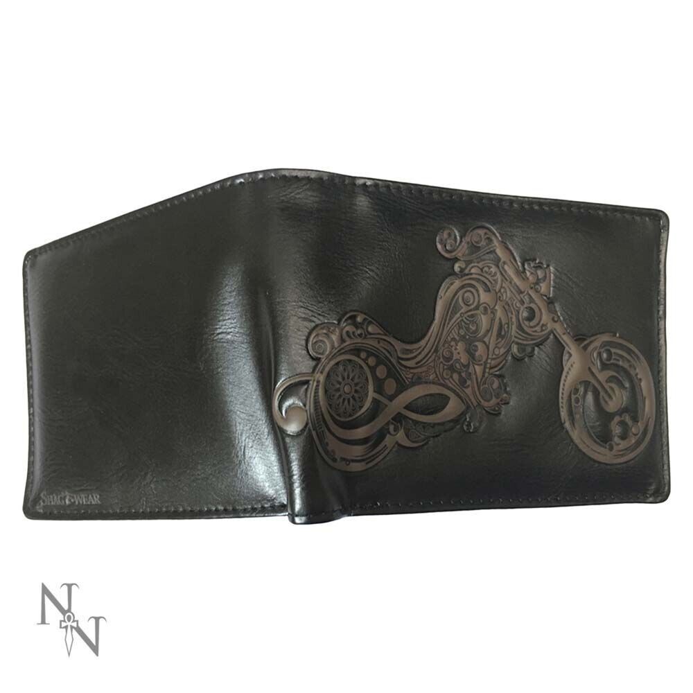 Nemesis Now Motorbike Wallet Black Embossed  Gothic Bifold Biker Gift