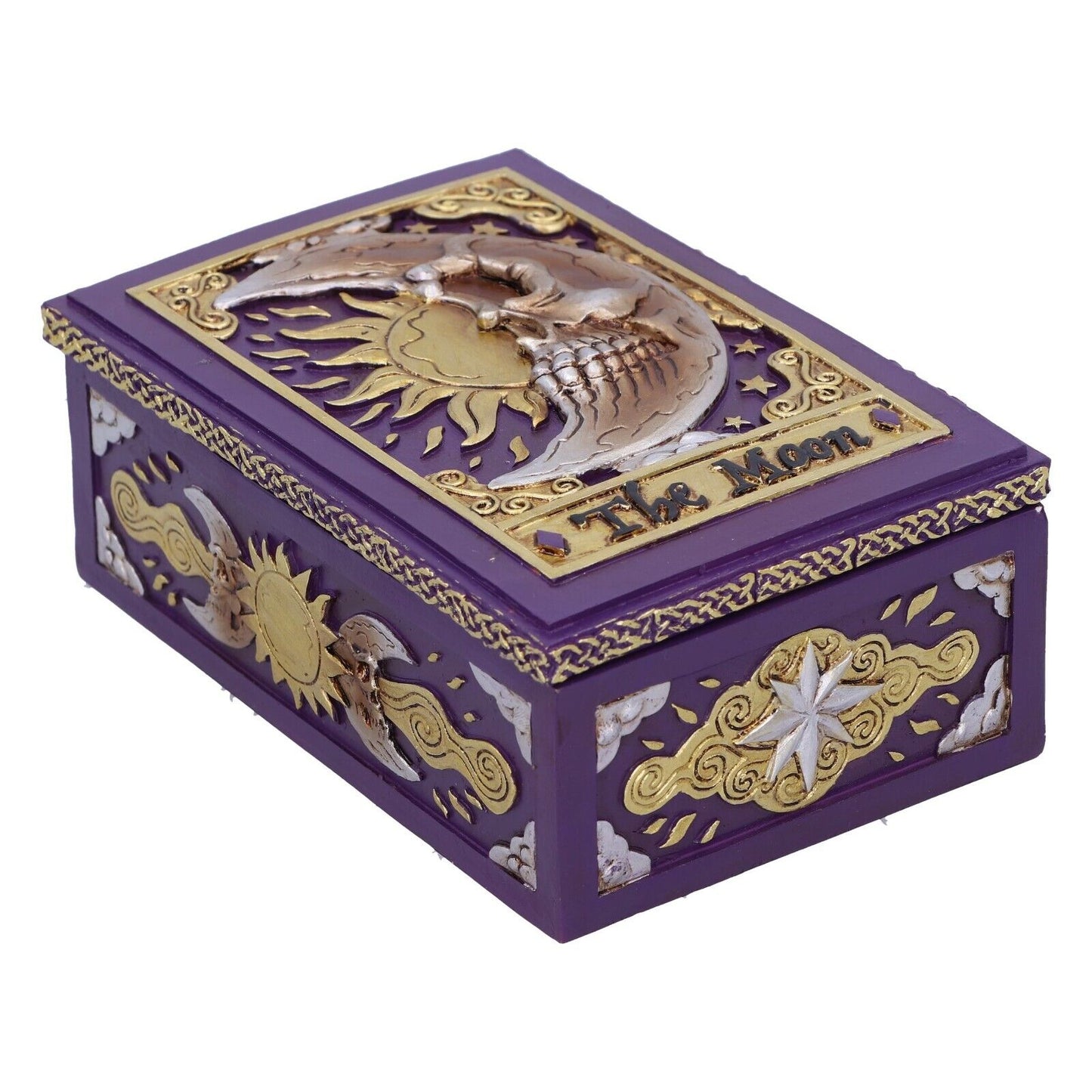 The Moon Tarot Trinket Box Purple & Gold Witch Celestial Zodiac Lunar Decor