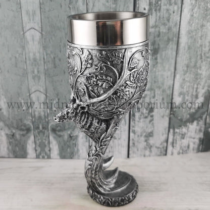 Monarch of The Glen Stags Head Silver Goblet Wine Glass Wildlife Nature 18cm