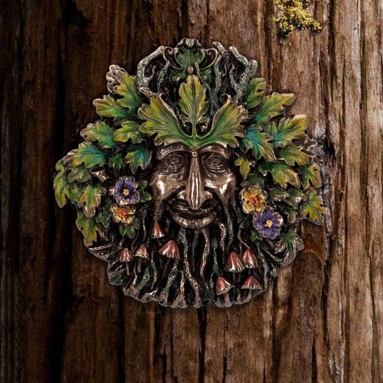 Spring Equinox Wall Mounted Tree Spirit Art Plaque Green Man Witchcraft Nature