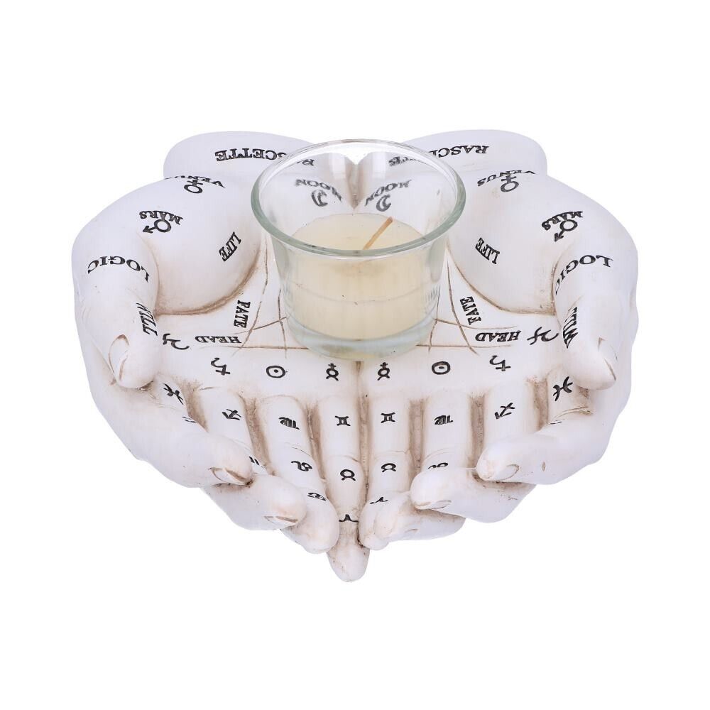 Palmist's Guide White Chiromancy Hands Candle Holder Nemesis Now Wiccan Fortune