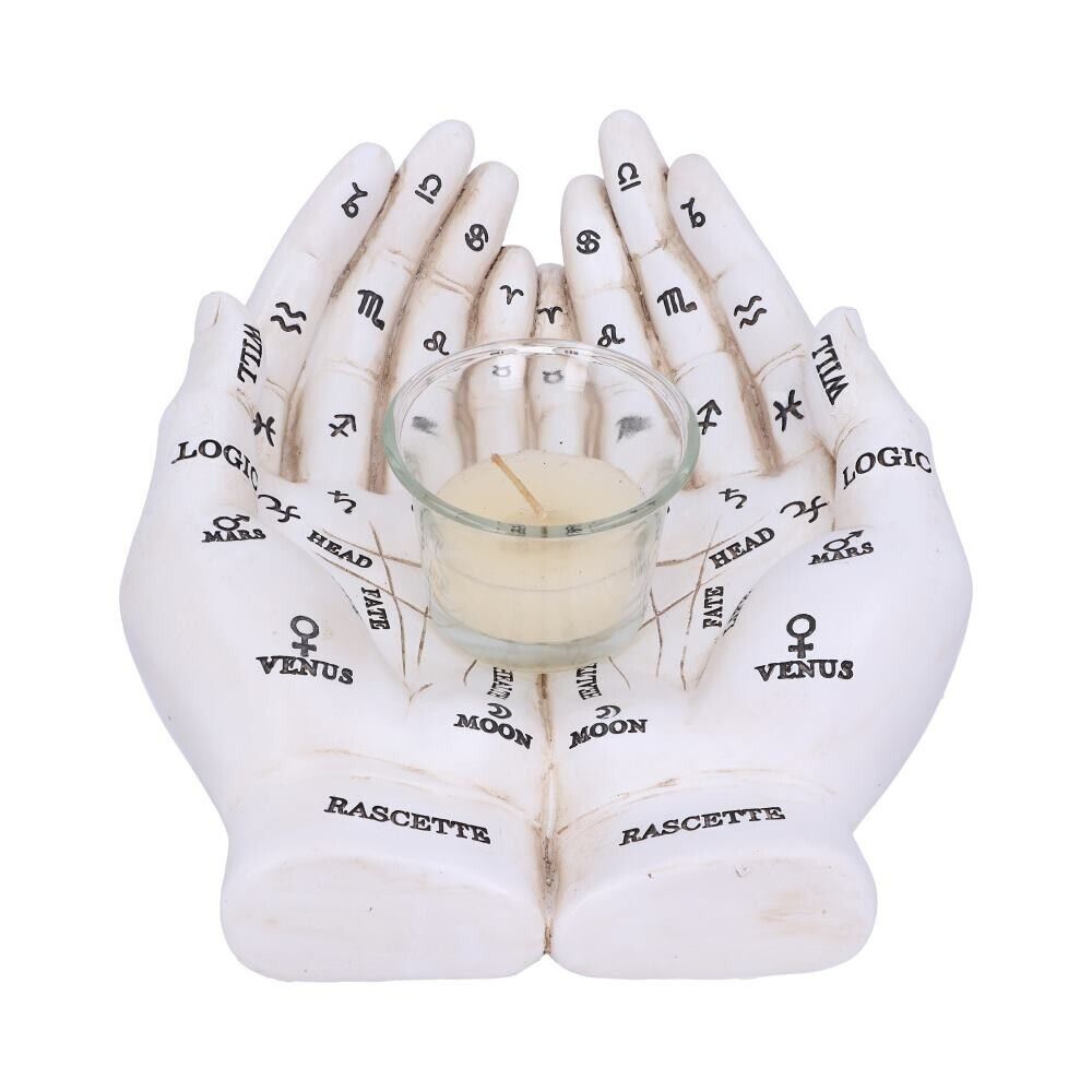 Palmist's Guide White Chiromancy Hands Candle Holder Nemesis Now Wiccan Fortune