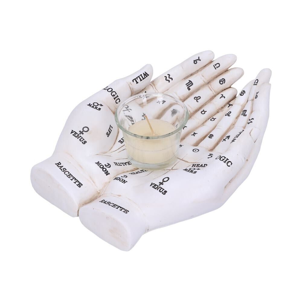 Palmist's Guide White Chiromancy Hands Candle Holder Nemesis Now Wiccan Fortune