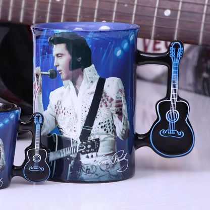 Elvis Presley Mug The King of Rock and Roll Blue Guitar Handle Ceramic Gift