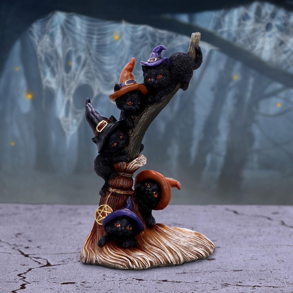 Nemesis Now Broomstick Kindle Witchy Black Cats Figurine Cute Gift