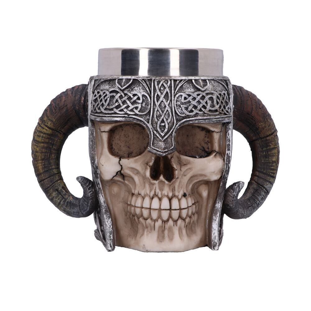 Viking Skull Tankard Mug Double Handle Ram Horn Nemesis Now Gothic Gift