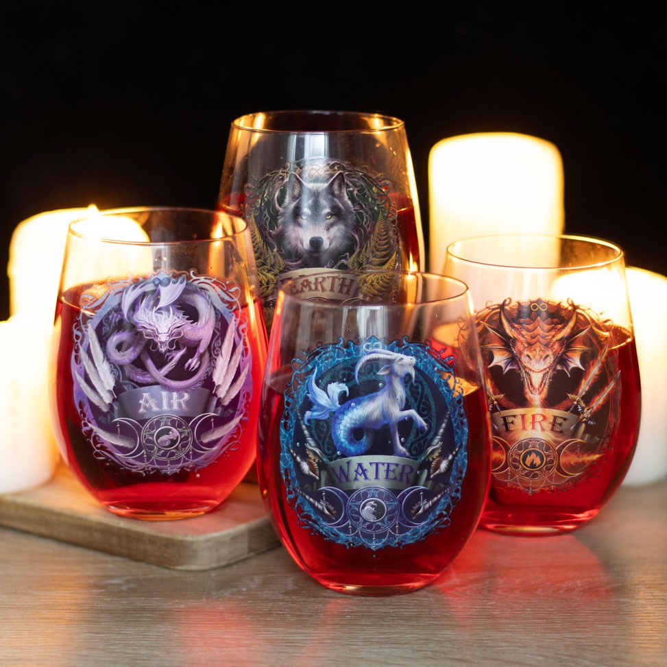 Elemental Stemless Wine Glasses by Anne Stokes