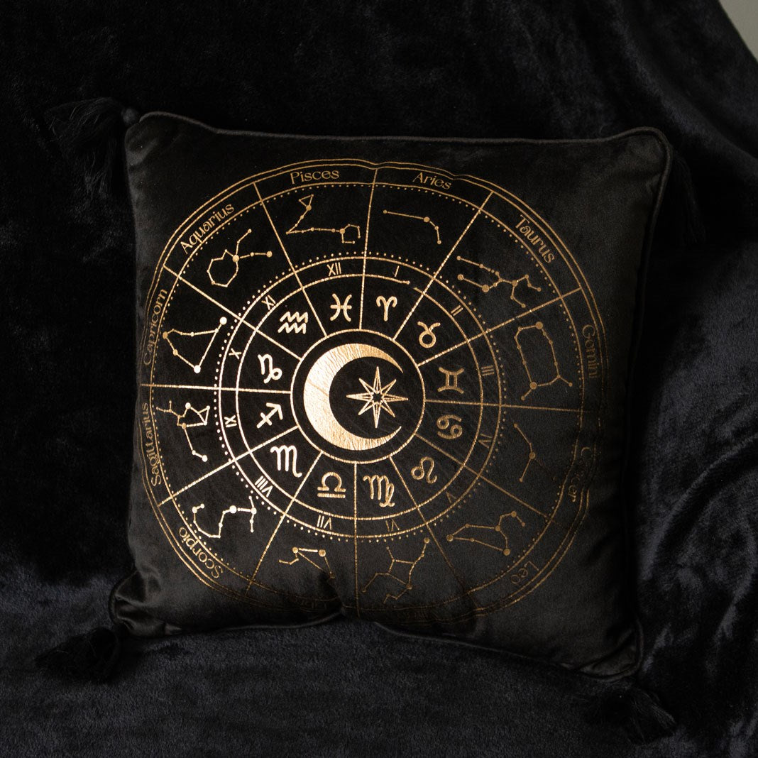 Black Astrology Wheel Cushion