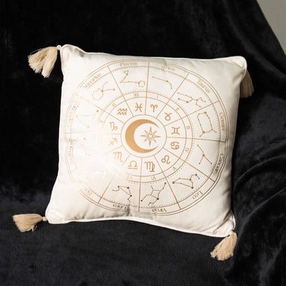 White Astrology Wheel Cushion