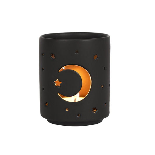 Black Mystical Moon Cut Out Tea Light Holder