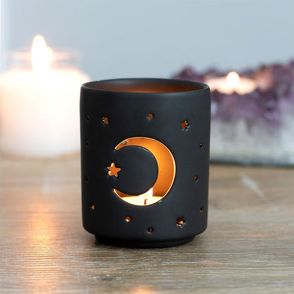 Black Mystical Moon Cut Out Tea Light Holder