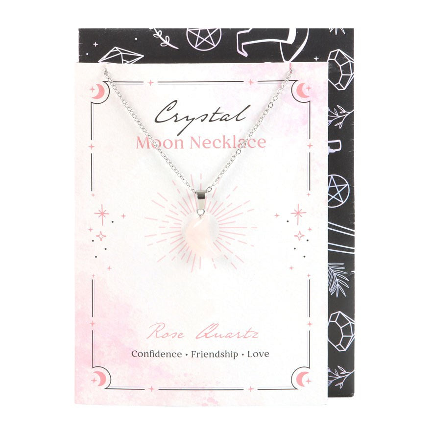 Rose Quartz Moon Necklace on Greeting Card