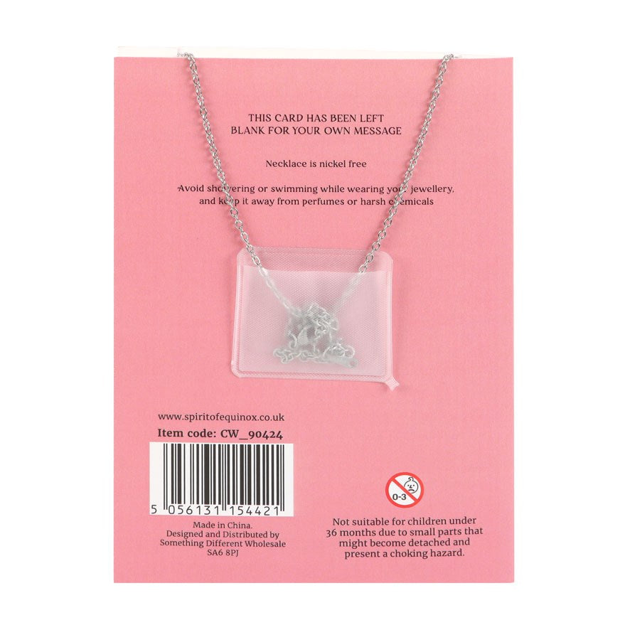 Rose Quartz Moon Necklace on Greeting Card