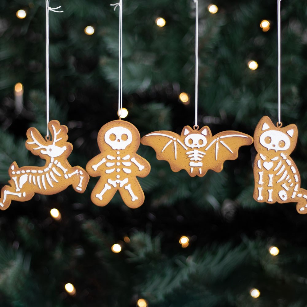 Set of 4 Creepy Skeleton Cookie Ornaments