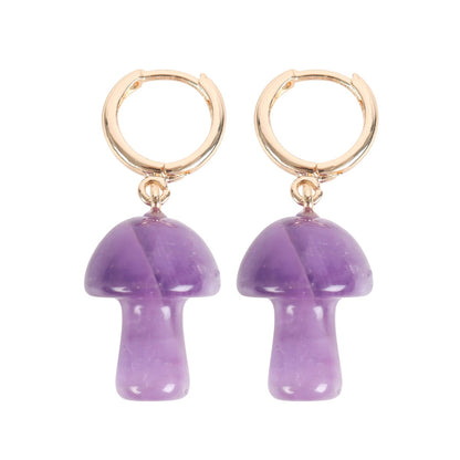 Amethyst Crystal Mushroom Earrings