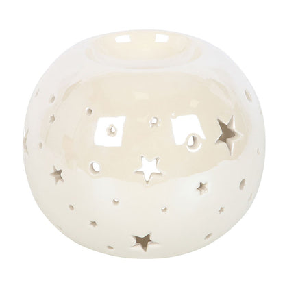 White Iridescent Star Oil Burner and Wax Warmer