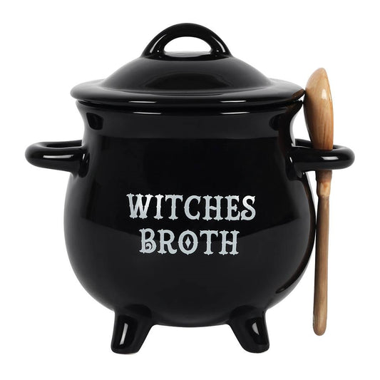 Witches Broth Soup Bowl with Broom Spoon