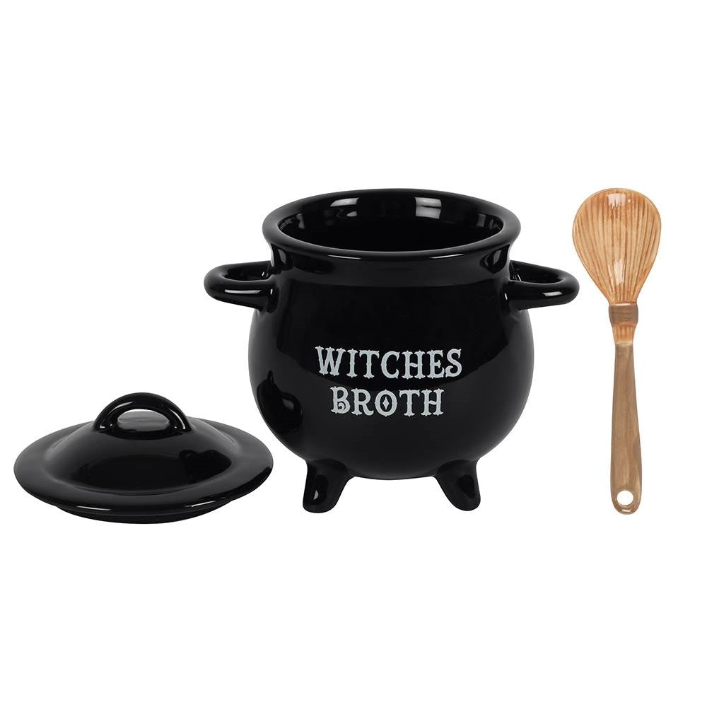 Witches Broth Soup Bowl with Broom Spoon