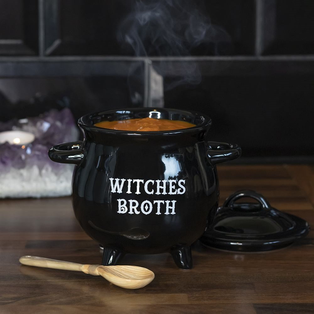 Witches Broth Soup Bowl with Broom Spoon