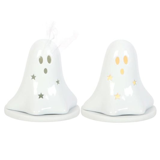 Ceramic Ghost Tealight and Incense Cone Holder