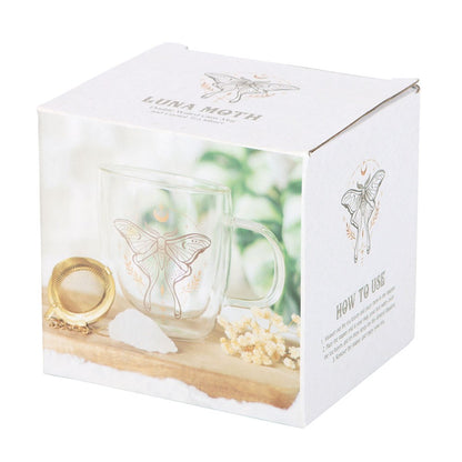 Luna Moth Double Walled Glass Mug with Crystal Tea Infuser