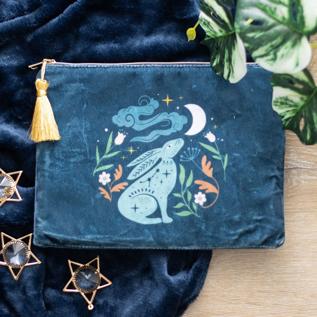 Midnight Hare Velvet Makeup Bag