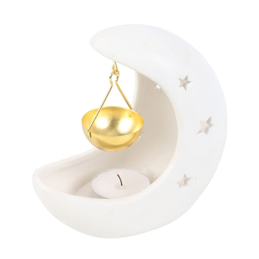 White Crescent Moon Hanging Oil Burner