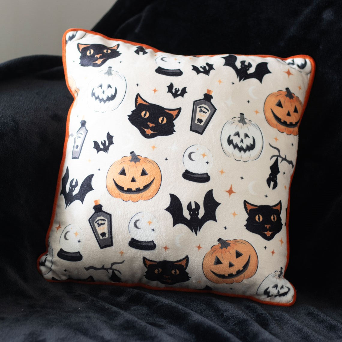 Spooky Cat and Pumpkin Cushion